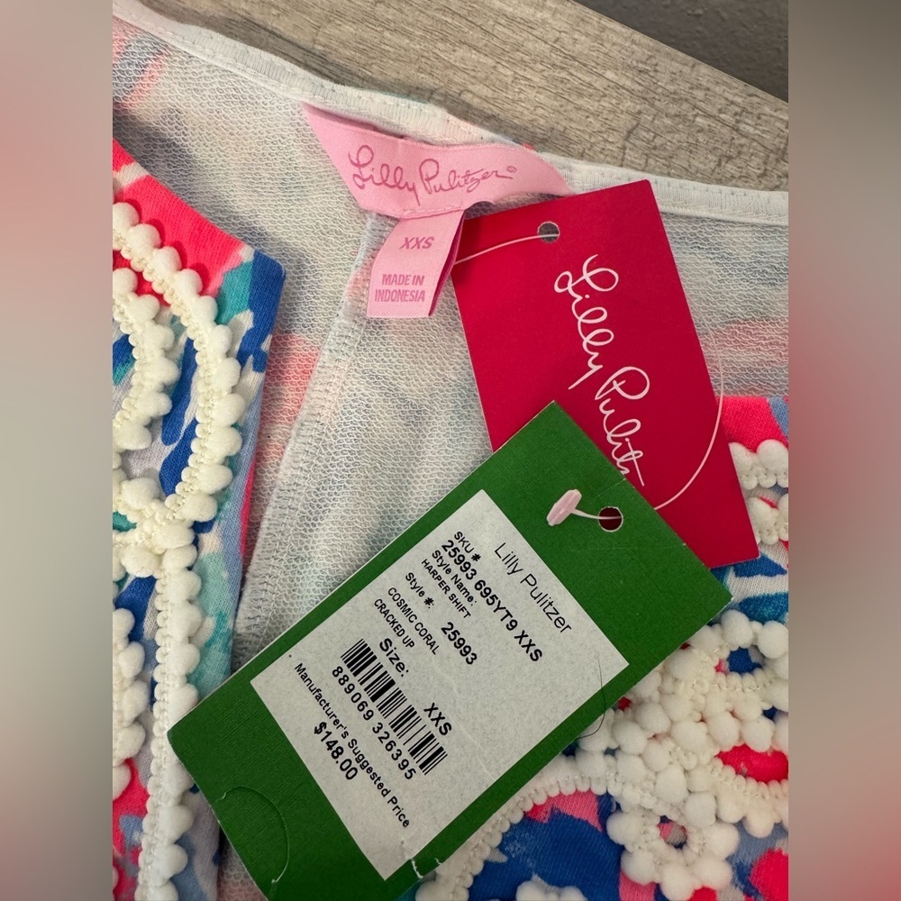 Lilly Pulitzer Harper Shift Dress Cosmic Coral Cracked Up Lobster Roll NWT XXS - Picture 8 of 10